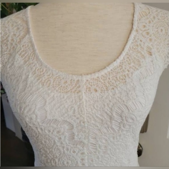 Vintage FloralPrint Lace Lure Bodycon Overlay Mini Dress White - Picture 4 of 12